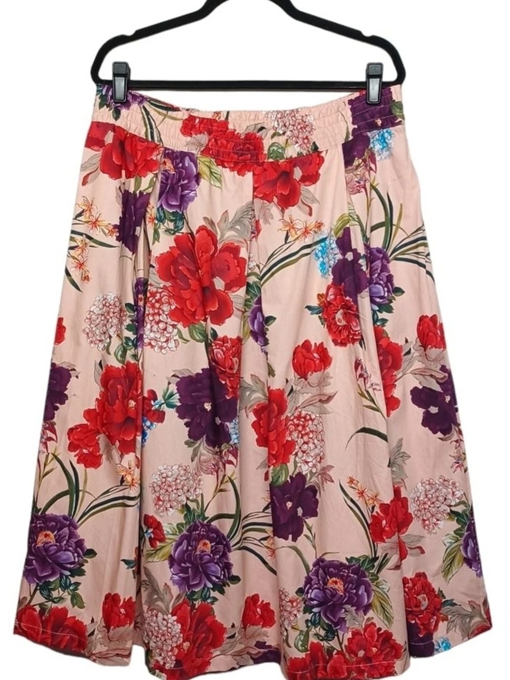PHILOSOPHY Colorful Red Purple Floral Light Pink A-Line Stretchy Skirt L